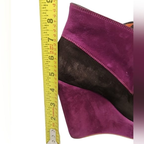 Santoni Rose Collection Lace Up Platform Ankle Boots Purple & Brown Suede SZ 39 - Picture 9 of 11